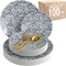 Trendables Fancy Plastic Wedding Dinnerware Set – Gold Disposable Forks Spoons Knives, 10” Charger Plates & 8” Dessert Plates – Elegant Reception, Holiday, Banquet & Special Event Supplies